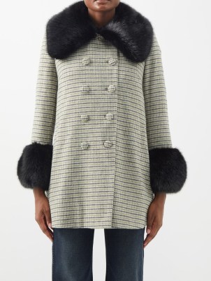 SHRIMPS Aurelia faux fur-collar houndstooth coat – women’s cute check print winter coats – MATCHESFASHION – vintage inspired outerwear