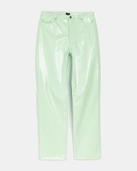 RIVER ISLAND GREEN FAUX LEATHER STRAIGHT TROUSERS – women’s high shine fashion
