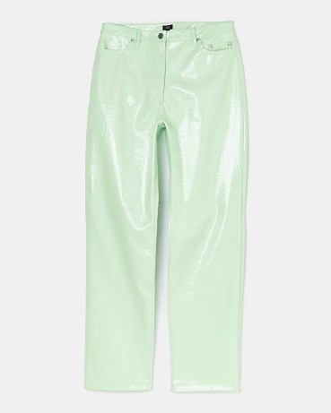 RIVER ISLAND GREEN FAUX LEATHER STRAIGHT TROUSERS – women’s high shine fashion - flipped