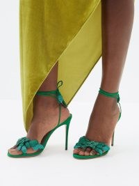 AQUAZZURA Galactic Flower 105 leather sandals in green ~ crystal embellished barely there occasion heels ~ matchesfashion