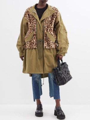 JUNYA WATANABE Leopard-print faux-fur and cotton parka jacket in green / women’s animal print parkas / womens casual designer winter coats / matchesfashion - flipped