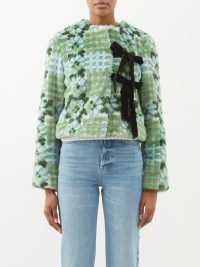 SHRIMPS Lucas collarless faux-fur jacket in green – feminine floral and gingham winter jackets – MATCHESFASHION