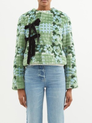 SHRIMPS Lucas collarless faux-fur jacket in green – feminine floral and gingham winter jackets – MATCHESFASHION - flipped