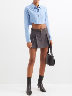 THE FRANKIE SHOP Kitou pleated cotton mini skirt in grey | women’s stylish short length box pleat skirts | MATCHESFASHION - flipped
