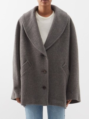 RAEY Shawl-collar wool-blend short coat in grey ~ womens oversized single breasted coats ~ MATCHESFASHION ~ womens chic understated winter outerwear