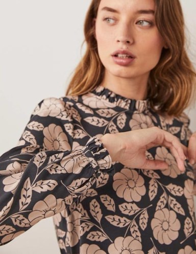 Boden High Neck Ruffle Top Black, Botannica / long sleeve floral print frill trimmed tops - flipped