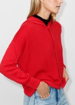 ME and EM Icon Cashmere Crop Box Hoody in Poppy Red – women’s bright knitted hoodies – casual luxe knitwear - flipped