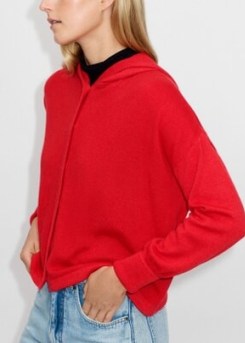 ME and EM Icon Cashmere Crop Box Hoody in Poppy Red – women’s bright knitted hoodies – casual luxe knitwear