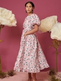 sister jane DREAM THE LUNAR GARDEN Wonder Flower Ruffle Dress in Ivory and Pink – romantic floral fashion – puff sleeve fit and flare dresses – ruffled romance inspired clothes