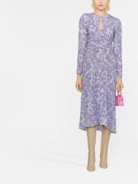 Isabel Marant Telima printed midi dress in blue / long sleeved paisley print dresses / womens designer fashion / farfetch / women’sruched clothes / front keyhole cut out