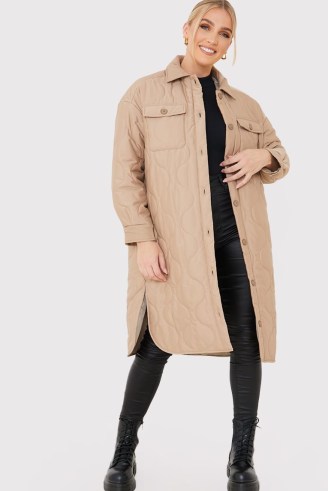 JAC JOSSA STONE ONION QUILTED LONGLINE JACKET ~ women’s longline celebrity inspired winter jackets ~ womens curved hem quilt detail coats