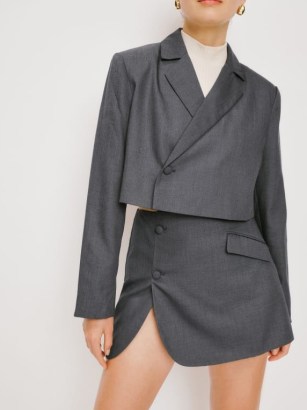 Reformation Jason Blazer in Charcoal ~ women’s grey cropped boxy blazers ~ chic contemporary jackets - flipped