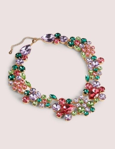 Boden Jewel Cluster Necklace Pink/ Green – floral multicolored glass stone statement necklaces – occasion fashion jewellery - flipped