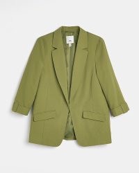 RIVER ISLAND KHAKI CASUAL BLAZER ~ women’s green open front blazers ~ womens 3/4 length sleeved jackets