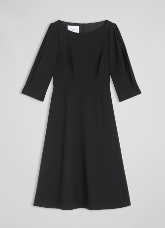 L.K. BENNETT Lemoni Black Crepe Fit and Flare Dress ~ essential LBD ~ three-quarter length sleeve dresses - flipped