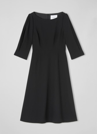 L.K. BENNETT Lemoni Black Crepe Fit and Flare Dress ~ essential LBD ~ three-quarter length sleeve dresses