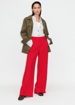 ME and EM Luxe Flared Wide-Leg Trouser in Red – women’s bright tailored trousers