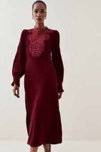 Lydia Millen Guipure Lace Velvet Maxi in Cabernet – romantic dark red open back occasion dresses – romance inspired evening clothes – KAREN MILLEN fashion