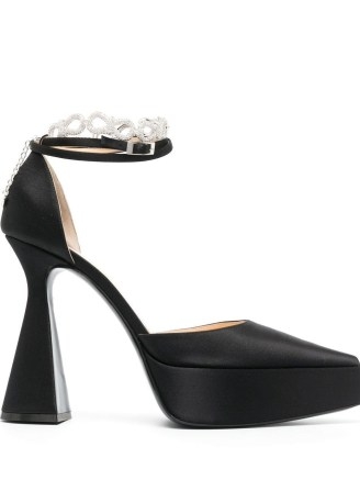 MACH & MACH 140mm crystal-embellished platform pumps in black – high sculpted heels – pointed toe ankle strap platforms – flared heel – farfetch - flipped