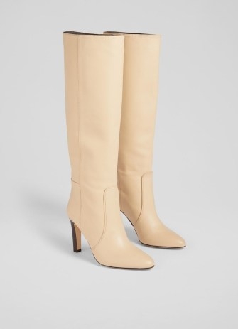 L.K. BENNETT Margret Cream Leather Knee-High Boots ~ women’s luxe winter footwear - flipped