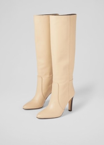 L.K. BENNETT Margret Cream Leather Knee-High Boots ~ women’s luxe winter footwear