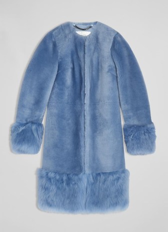 L.K. BENNETT Mishia Blue Shearling Coat ~ luxe plush coats ~ luxurious occasion outerwear - flipped