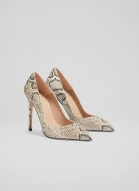 L.K. BENNETT Monroe Natural Snake-Effect Leather Pointed Toe Courts ~ high heeled animal print court shoes ~ glamorous heels