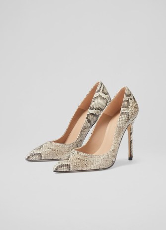 L.K. BENNETT Monroe Natural Snake-Effect Leather Pointed Toe Courts ~ high heeled animal print court shoes ~ glamorous heels - flipped