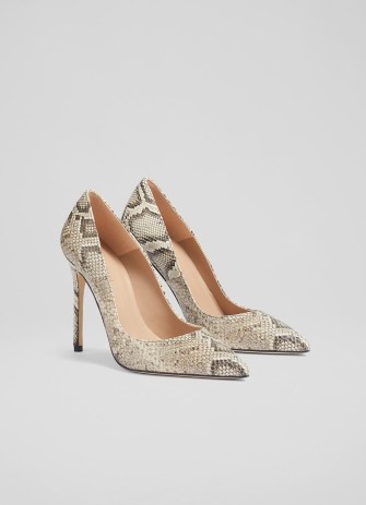 L.K. BENNETT Monroe Natural Snake-Effect Leather Pointed Toe Courts ~ high heeled animal print court shoes ~ glamorous heels