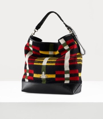 Vivienne Westwood NANCY SHOULDER BAG Multi Check ~ checked woollen fabric and leather trim handbags ~ designer bags - flipped