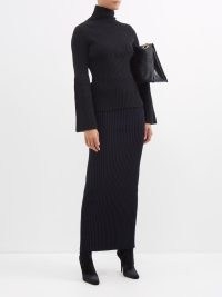 BALENCIAGA Ribbed wool-blend knitted maxi skirt in navy | women’s dark blue long length slim fit skirts | MATCHESFASHION | chic knits