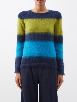MAX MARA Ulivo sweater in navy | women’s fluffy tonal striped sweaters | womens blue and green colourblock textured jumpers | MATCHESFASHION knitwear - flipped