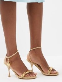 BOTTEGA VENETA Dot chain-strap leather sandals in cream ~ luxe barely there evening heels ~ women’s glamorous occasion shoes ~ matchesfashion