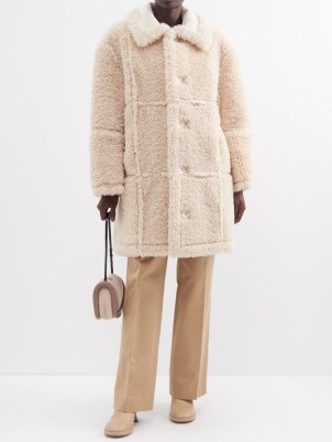 STAND STUDIO Samira reversible faux-shearling coat in cream – women’s luxe chunky faux fur winter coats ~ womens textured outerwear – MATCHESFASHION - flipped