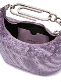 Off-White paperclip embellished shoulder bag in lilac purple / shimmering crystal covered handbags / small luxe bags / farfetch