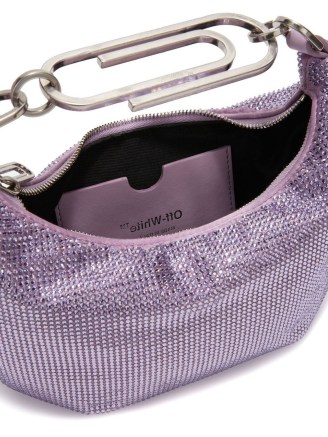 Off-White paperclip embellished shoulder bag in lilac purple / shimmering crystal covered handbags / small luxe bags / farfetch - flipped