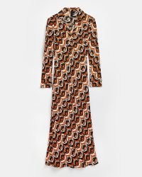 River Island ORANGE FLORAL BODYCON MAXI DRESS | 70s style flower print fashion | 1970s inspired prints | women’s retro dresses