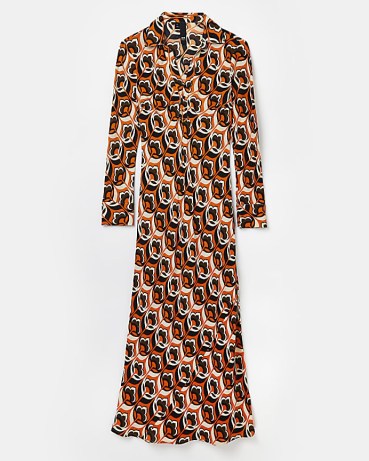 River Island ORANGE FLORAL BODYCON MAXI DRESS | 70s style flower print fashion | 1970s inspired prints | women’s retro dresses - flipped