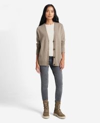 KENNETH COLE Oversized Knit Cardigan in Heathered Mushroom ~ women’sribbed trim button front cardigans