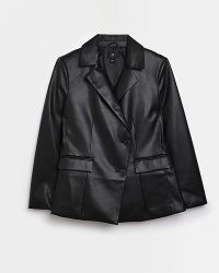 RIVER ISLAND PETITE FAUX LEATHER BLAZER – women’s asymmetric front closure blazers – womens on-trend jackets