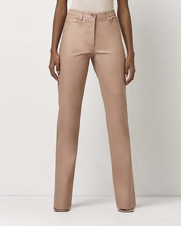 RIVER ISLAND PINK FAUX LEATHER STRAIGHT TROUSERS - flipped