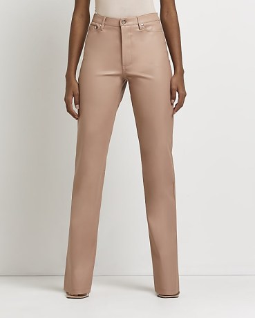 RIVER ISLAND PINK FAUX LEATHER STRAIGHT TROUSERS