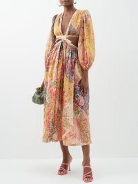 ZIMMERMANN Pattie cutout floral-print cotton dress | multicoloured plunge front mixed print dresses | feminine cut out fashion with plunging neckline | MATCHESFASHION