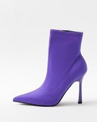 RIVER ISLAND PURPLE SATIN HEELED ANKLE BOOTS ~ pointed toe stiletto heel boot