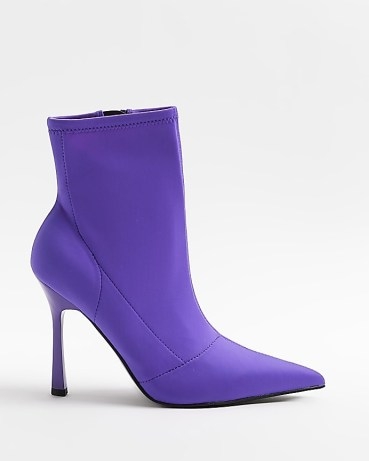 RIVER ISLAND PURPLE SATIN HEELED ANKLE BOOTS ~ pointed toe stiletto heel boot - flipped