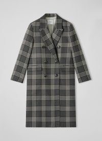 L.K. BENNETT Quentin Grey and Cream Check Wool Double-Breasted Coat – women’s Prince of Wales checked winter coats