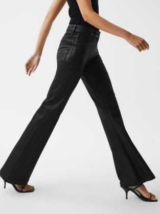 PAIGE x REISS GENEVIEVE FLARED COATED JEANS BLACK ~ women’s chic denim flares ~ casual luxe fashion - flipped