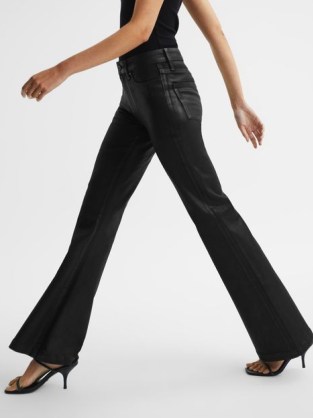 PAIGE x REISS GENEVIEVE FLARED COATED JEANS BLACK ~ women’s chic denim flares ~ casual luxe fashion