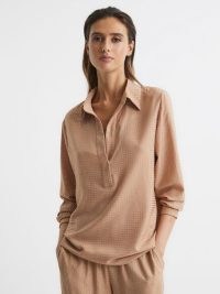 REISS MATILDA BLOUSE NUDE – embellished collared blouses