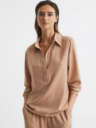 REISS MATILDA BLOUSE NUDE – embellished collared blouses